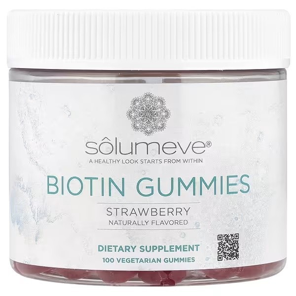 Solumeve, Biotin Gummies, Gelatin Free, Strawberry, 100 Vegetarian Gummies