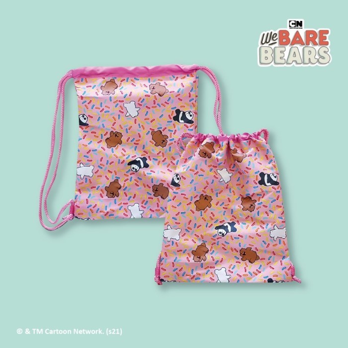 TERBARU Drawstring Bag Pink We Bare Bears / Tas serut We Bare Bears HOT SALE