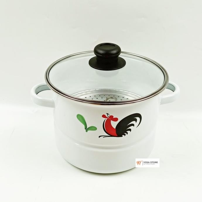 PANCI KUKUSAN DANDANG ENAMEL 20CM NASI MOTIF AYAM JAGO 1 SET
