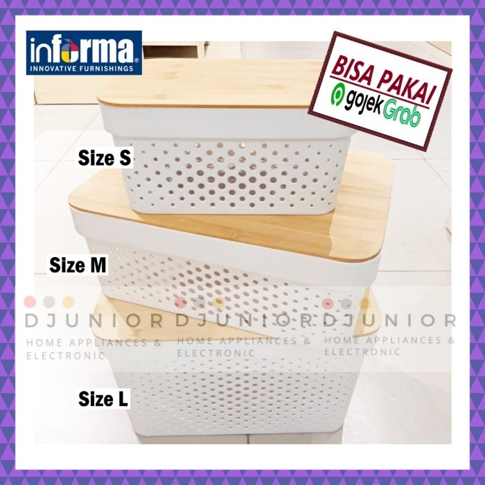 INFORMA - STORAGE BOX NATURAL WAFFLE / KOTAK PENYIMPANAN TUTUP KAYU
