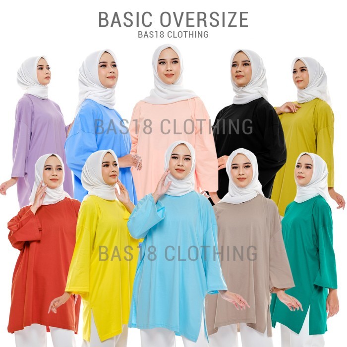 KAOS TUNIK WANITA POLOS JUMBO OVERSIZE TANGAN 3/4 KATUN ADEM TEBAL