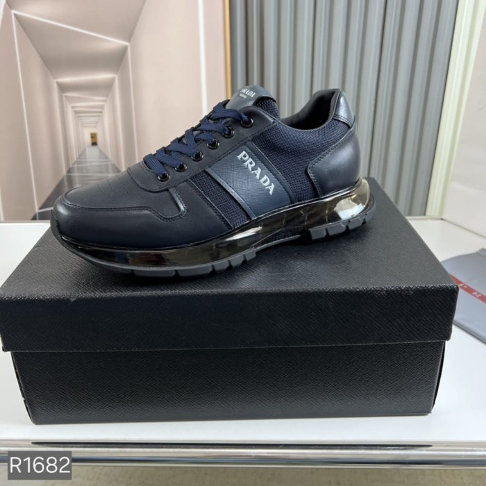 Sepatu Casual pria Bahan kulit mengkilap branded Sepatu kerja pr*d Terbaru Hitam Navy Wedges Casual 