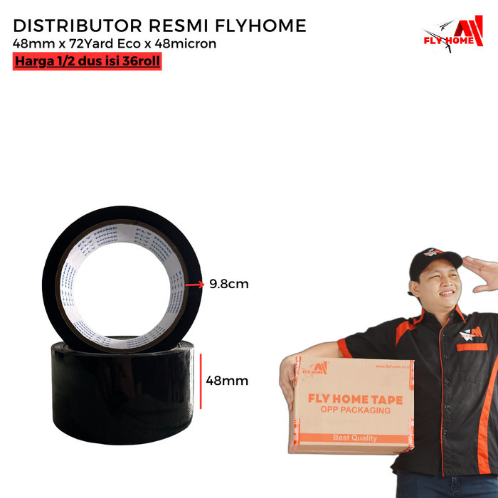 

FLYHOME Lakban warna hitam 1/2dus 72 yard 48mm x 72yard 36 roll ECO