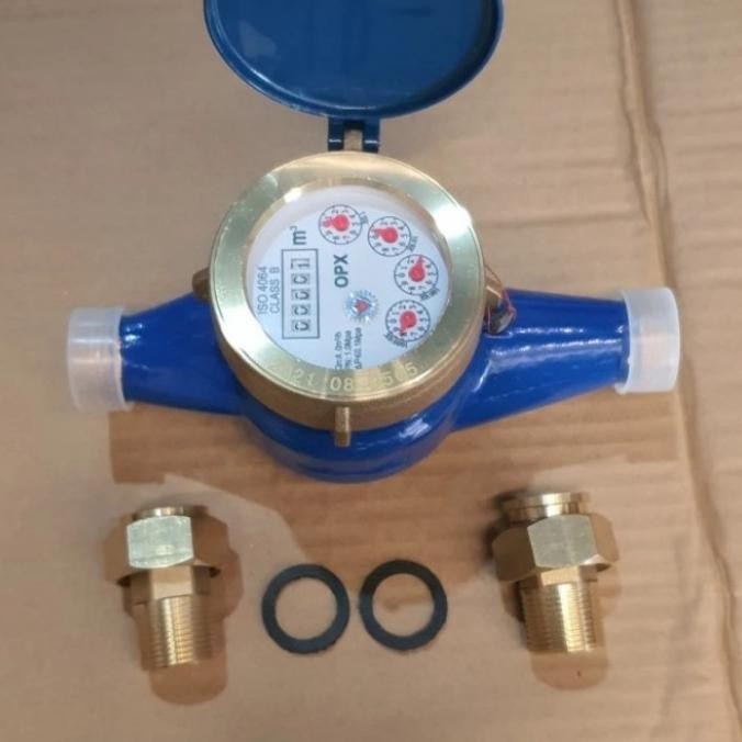 Meteran Air Merek Opx 3/4 Kuningan Dn 20 Mm Kuningan+ Coupling