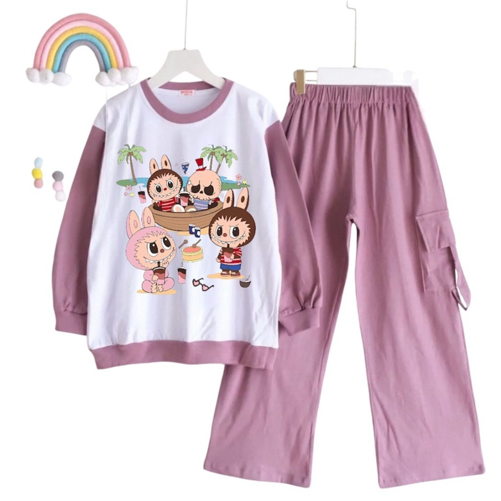 Setelan Anak Perempuan Oneset Ank Cewek Seragam Muslimah Ngaji Korean Style Sepasang Secelan Bocah W