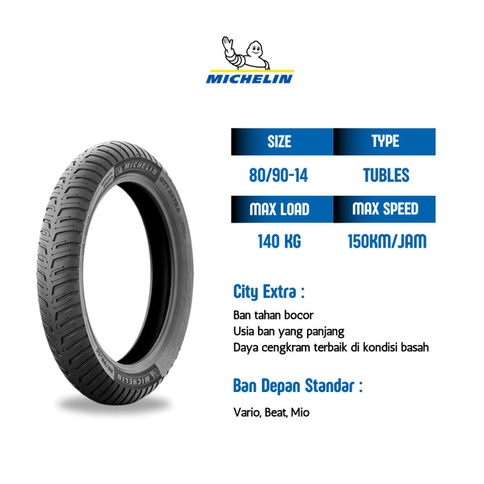 Sepasang Ban Motor Vario Beat Mio Michelin City Extra 90/90 & 80/90-14