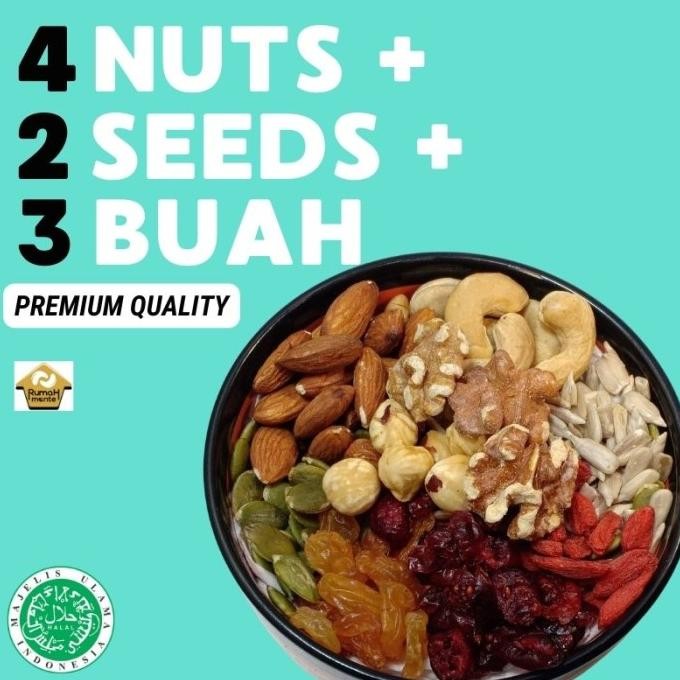 

TRAILMIX 9 SUPERFOOD 1KG KACANG METE - ALMOND - HAZELNUT - WALNUT Berkualitas