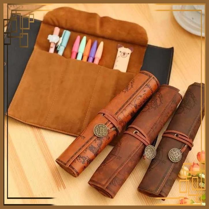 

[FNC] LANSOON TEMPAT PENSIL GULUNG RETRO PENCIL CASES ROLL CANVAS LEATHER - LS653