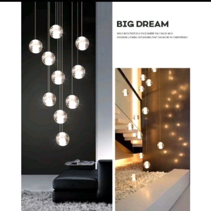 Lampu gantung Hias Bola kristal Modern Void tangga