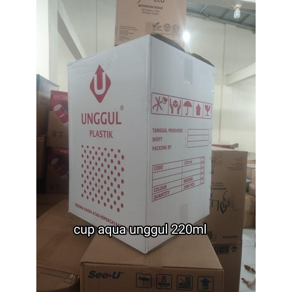 Gelas Plastik Premium Ukuran 220Ml / Gelas Kopi Merek Wayang / Unggul / Okey / Grape. 1 Dus Isi