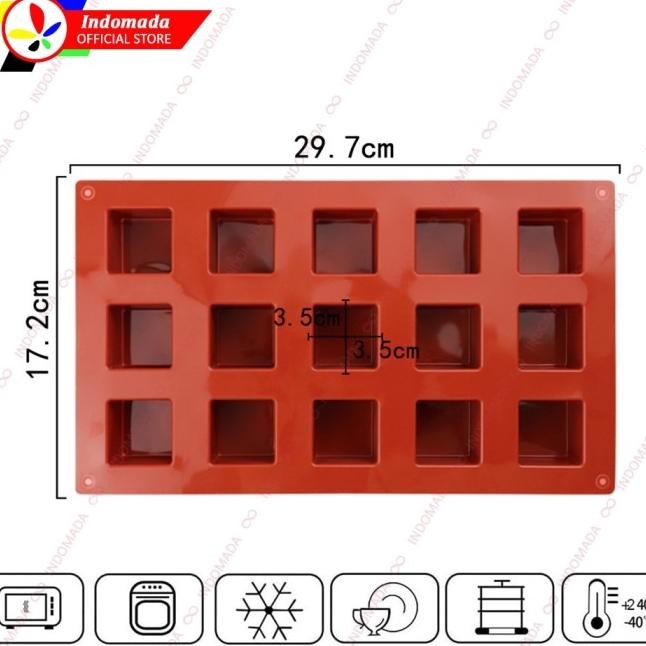INDOMADA CETAKAN SILIKON 15 KOTAK KUBUS KECIL PETITE FOURS 3.5 X 2.7 CM PUDING COKLAT KUE ES BATU JE