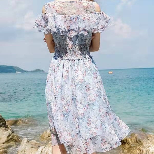 Sensasi Baru Dress Wanita Pantai Santai Motif Bunga Gaun Pesta Korea Jumbo 2Xl-3Xl Zxy78