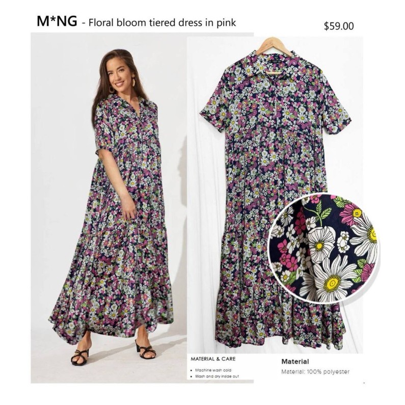 Beragam Dress Panjang Maxi Wanita - Mango Floral Bloom Tiered Dress Skr107