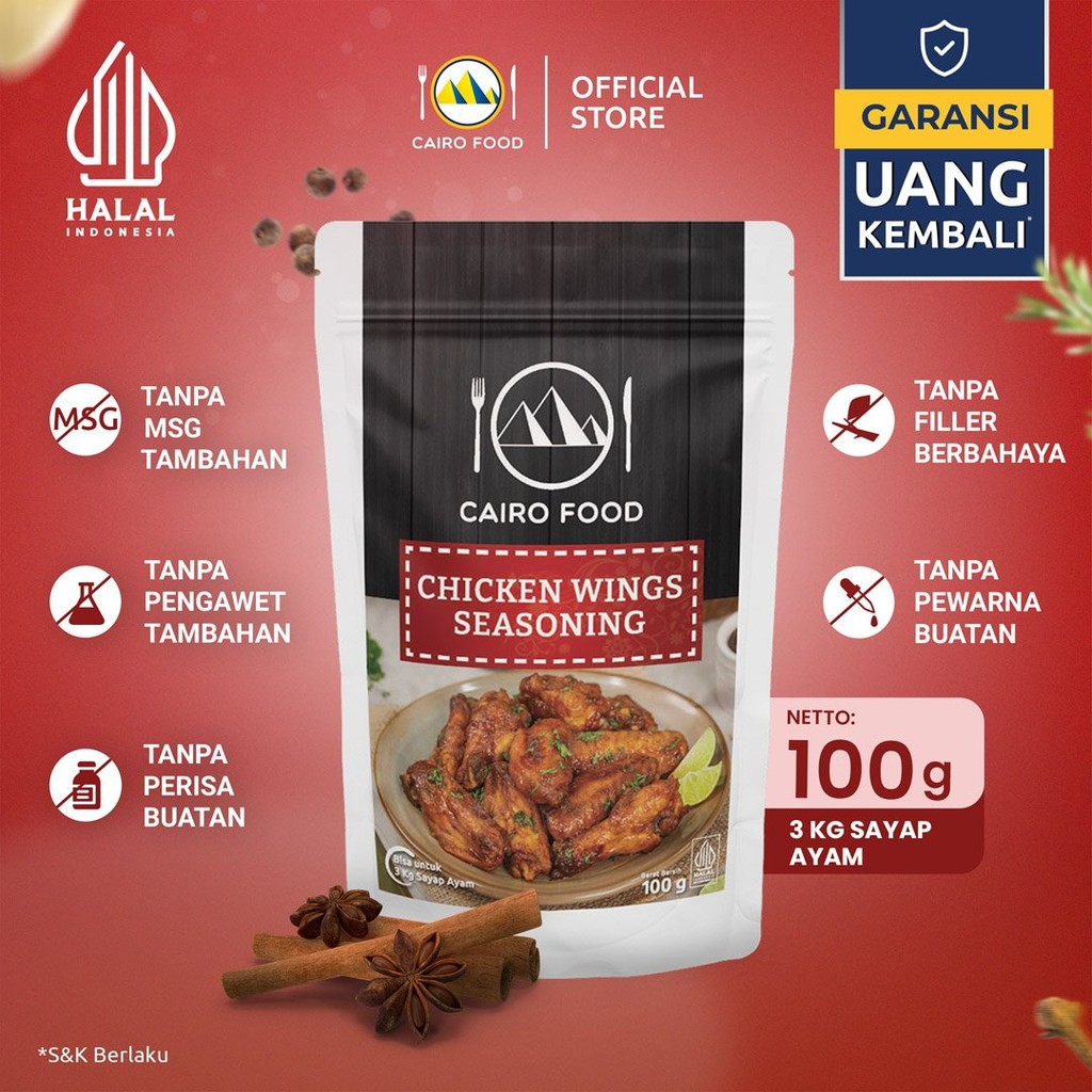 

Bumbu Chicken Wings Sehat – Tanpa MSG, 100% Rempah Murni | Cairo Food - 100 gram