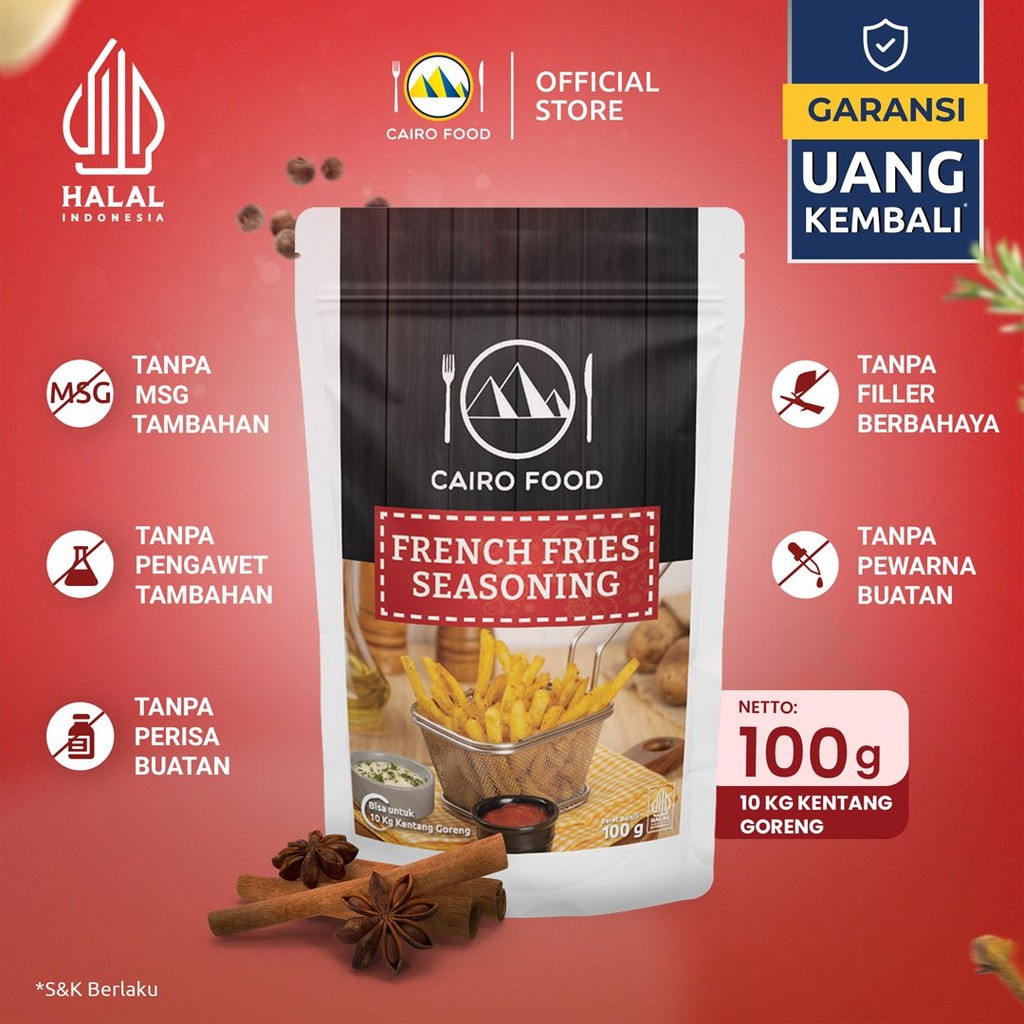 

Bumbu Kentang Goreng French Fries Sehat – Tanpa MSG, 100% Rempah Murni Natural | Cairo Food - 100 Gram