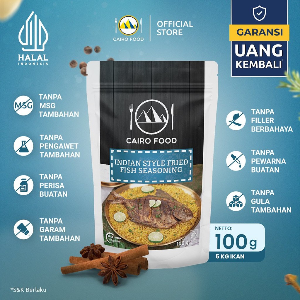 

Bumbu Ikan Goreng India Sehat – Tanpa MSG, 100% Rempah Murni | Cairo Food - 100 gram
