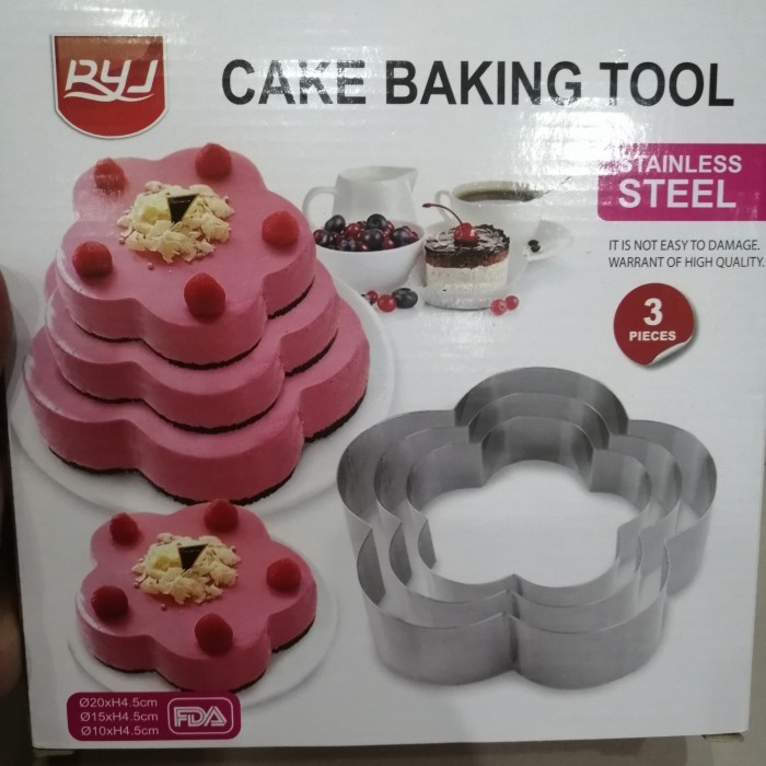 

TERLARIS RING CUTTER SET MOTIF BUNGA SAKURA/RING CAKE BAKING TOOL SET 3PCS BAHAN STAINLESS