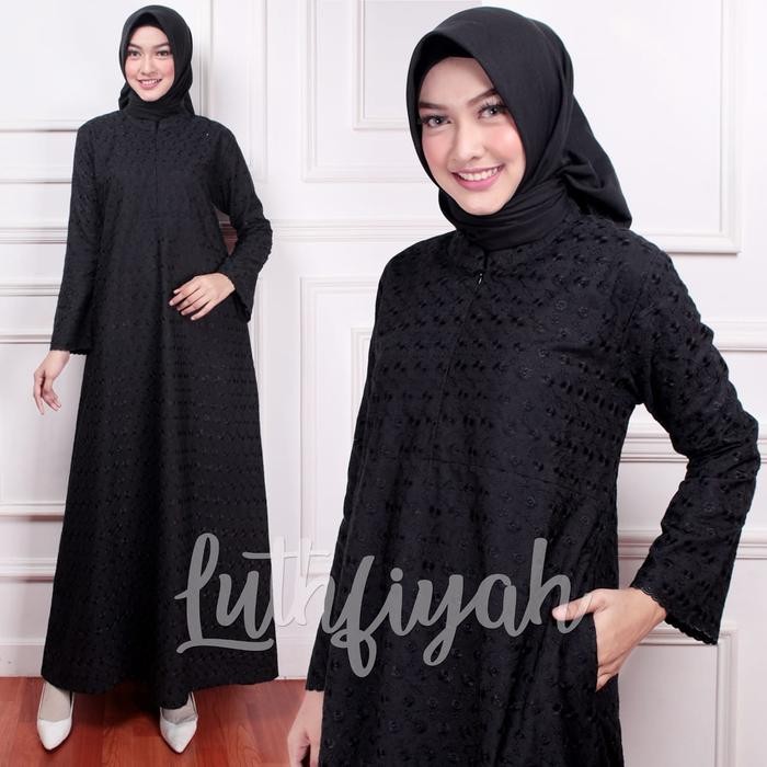 New Baju Umroh Kekinian Wanita Katun Jepang Bermotif Bordiran Katun Polos Poliester Bunga Hitam Puti