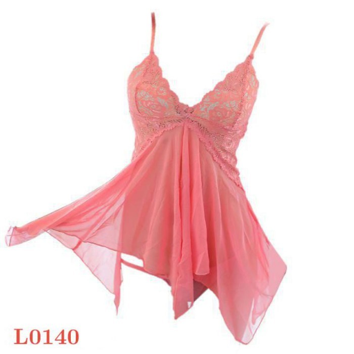 L0140 Baju Tidur Haram Sexy Babydoll Mini Dress Pink Peach Transparan