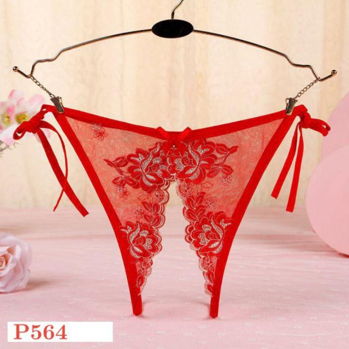 P564 Celana Dalam Wanita Sexy Panties Merah Bunga Merah Open Crotch