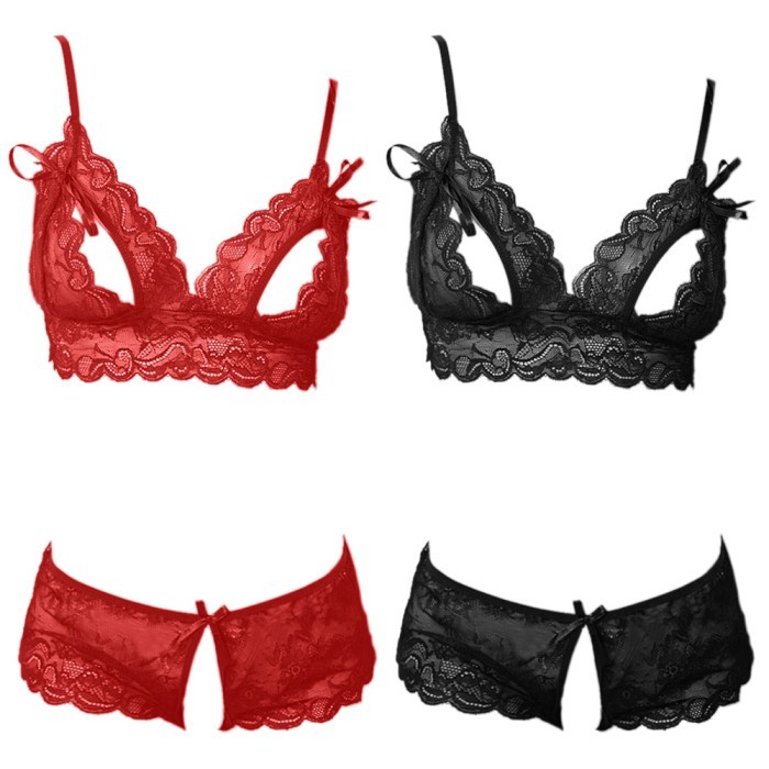 B229 Bra Set Bralette Bikini Baju Haram Lace Open Crotch Sexy Seksi