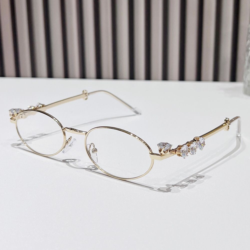 Metal Small Frame Oval Rhinestone Eyeglass Frame