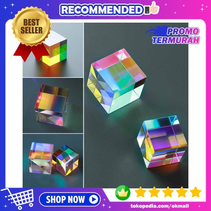 BEST SELLER KACA KUBUS PRISMA TRANSPARAN 6 SISI DEKORASI MEJA MEMANTULKAN CAHAYA