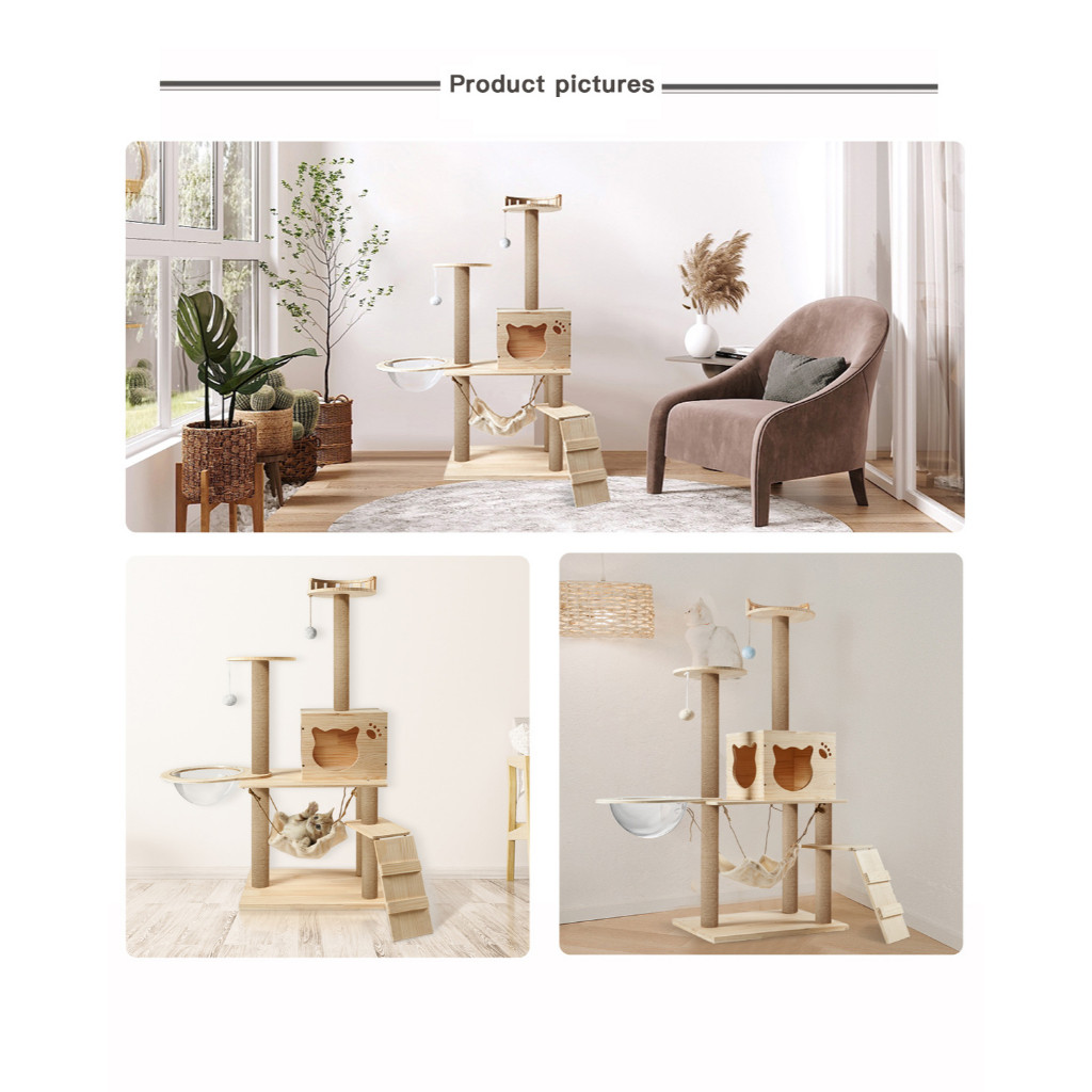 OSTI LUXURY SOLID WOOD CAT TREE CAT TOWER CAT CONDOMINIUM DENGAN PUSAT AKTIVITAS KUCING KUCING