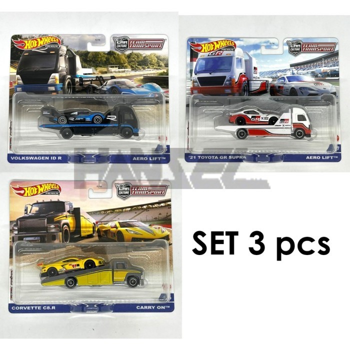 HOTWHEELS HOT TEAM TRANSPORT N SET 3 TOYOTA SUPRA VOLKSWAGEN CORVETTE