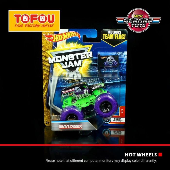 MAINAN ANAK MONSTER JAM GRAVE DIGGER PURPLE TIRE HOT WHEELS MURAH - MO