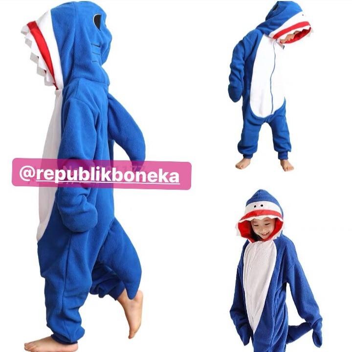 BAJU ONESIE KOSTUM BABY SHARK IKAN HIU ANAK COSPLAY PIYAMA