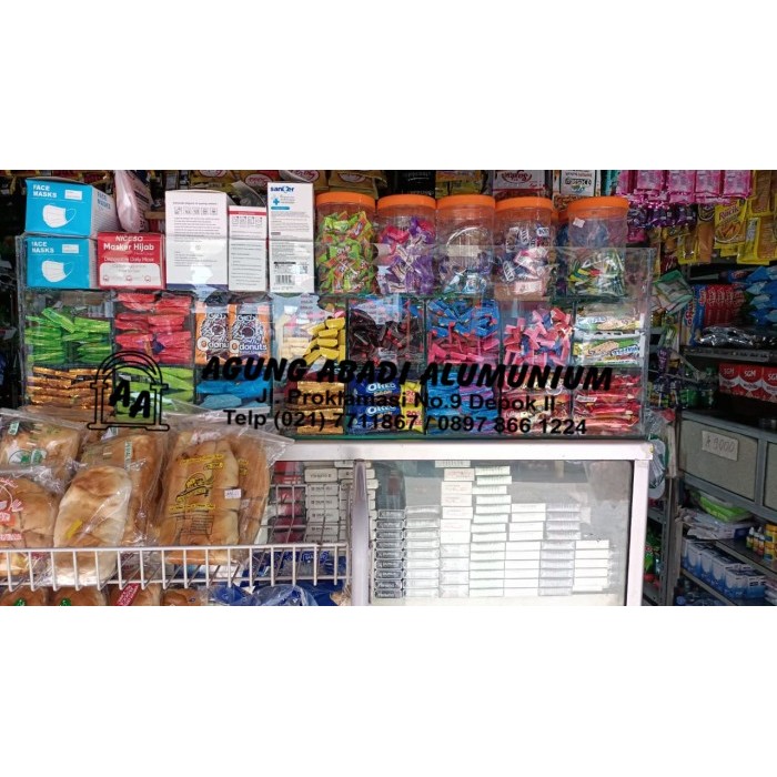 ETALASE RAK WARUNG JAJANAN PERMEN COKELAT BISKUIT