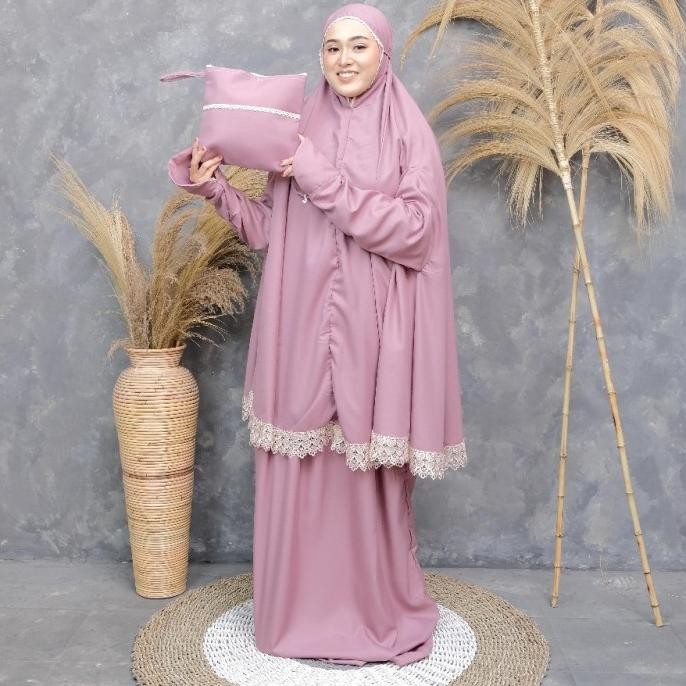 Mukena Berlengan Nazifa Series Dewasa Renda Muslim Kain Katun Mikro