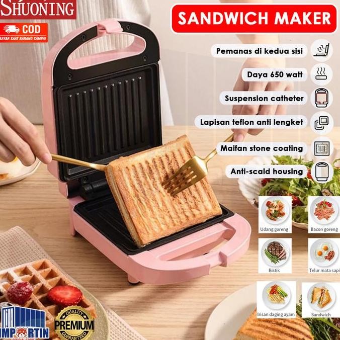 SHUONING SANDWICH MAKER PEMANGGANG ROTI TOASTER ANTI LENGKET LOW WATT GARANSI 1 TAHUN/ SHUONING PEMA