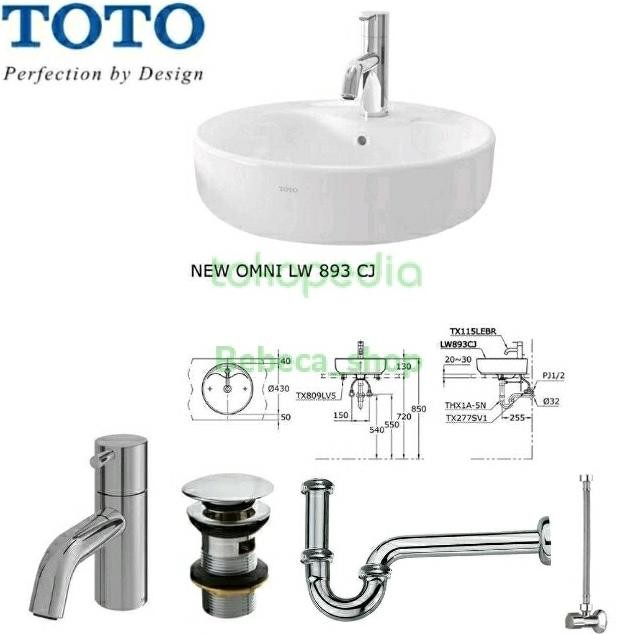 Promo Complete Set Wastafel TOTO LW 893 CJ W/F Putih (Kran Dingin TX122LESN) COD