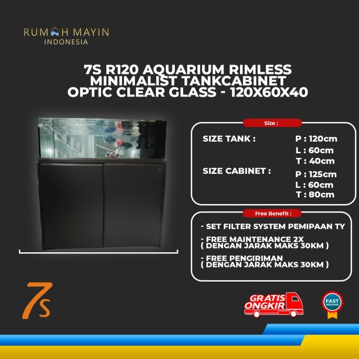 7s R120 Aquarium Rimless Minimalist Tank Cabinet Optic Clear Glass - 120x60x40