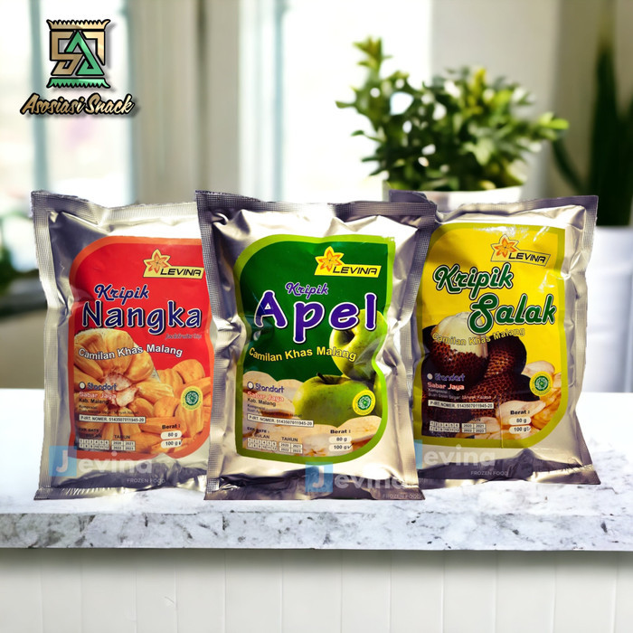 

TERUJI KERIPIK BUAH LEVINA Apel Nangka Salak Kemasan 100.gram
