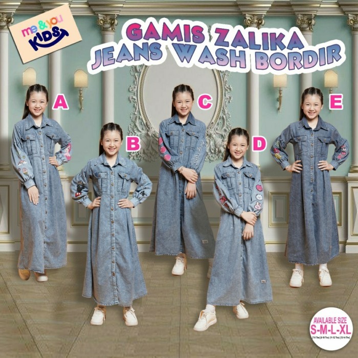 KC750 GAMIS ZALIKA JEANS WASH BORDIR - ME&YOU KIDS / GAMIS ANAK REMAJA JEANS TERBARU