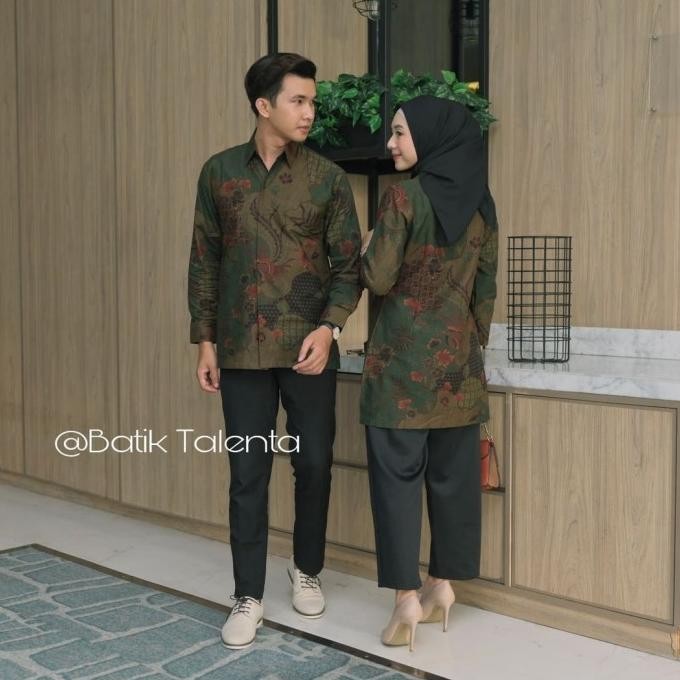 Hot Sale, Batik Couple Bahan Katun Baturadenn Warna Hijau Army