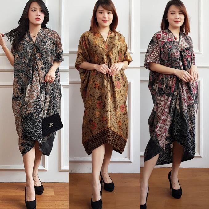 Kaftan Batik Pendek Wanita Dress Pesta Party Kondangan Jumbo Big Size Terlaris