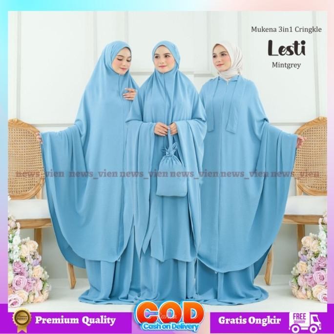 Diskon Mukenah Dewasa Katun Crincle Adem Mukena 3In 1 Jumbo Warna Hitam Polos
