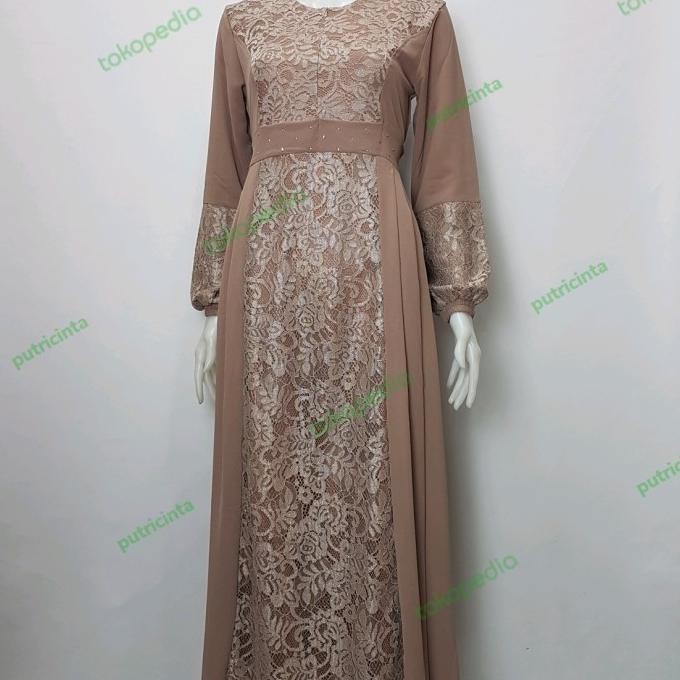 Gamis Brokat Kombinasi Ceruty /Dress Syari Pesta Undangan Terbaru
