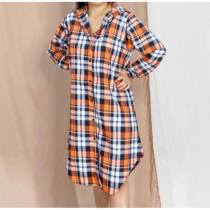 tunik kemeja wanita lengan panjang flanel / tunik flanel kotak kotak GWM