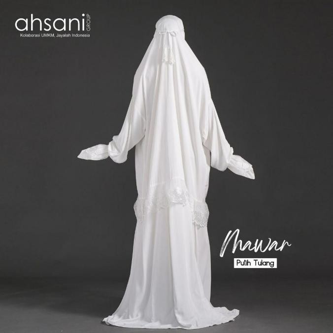 Diskon Mukena Terusan Dewasa Ahsani Mawar A20 Rayon Twill Premium Jumbo Putih