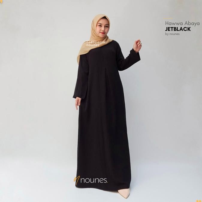 Promo, Jetblack Nounes Hawwa Abaya Dress Gamis Hitam Pekat