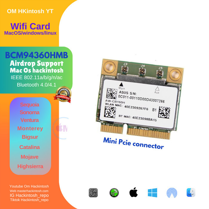 BCM94360HMB Mini Pcie wifi card laptop hackintosh