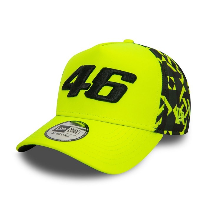 VR 46 Geo Print Bright Yellow 9FORTY E-Frame Adjustable Cap New Era. Topi Unisex Pria Wanita