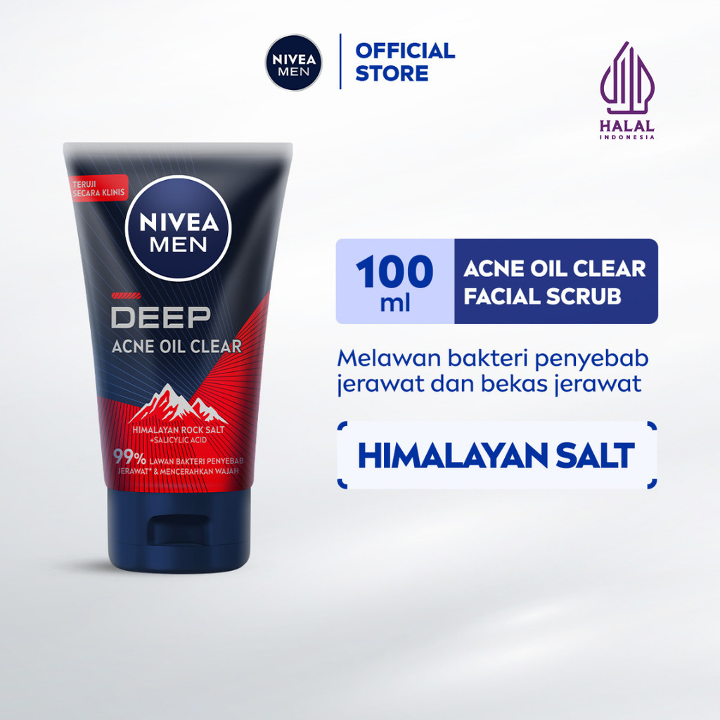 NIVEA MEN Facial Foam Deep Acne Oil Clear Face Scrub 100ml - Sabun cuci muka pria scrub wajah member