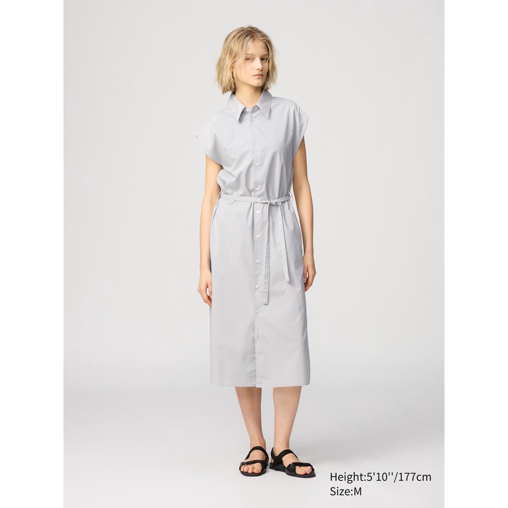 Uniqlo Gaun Kemeja Katun | Tanpa Lengan