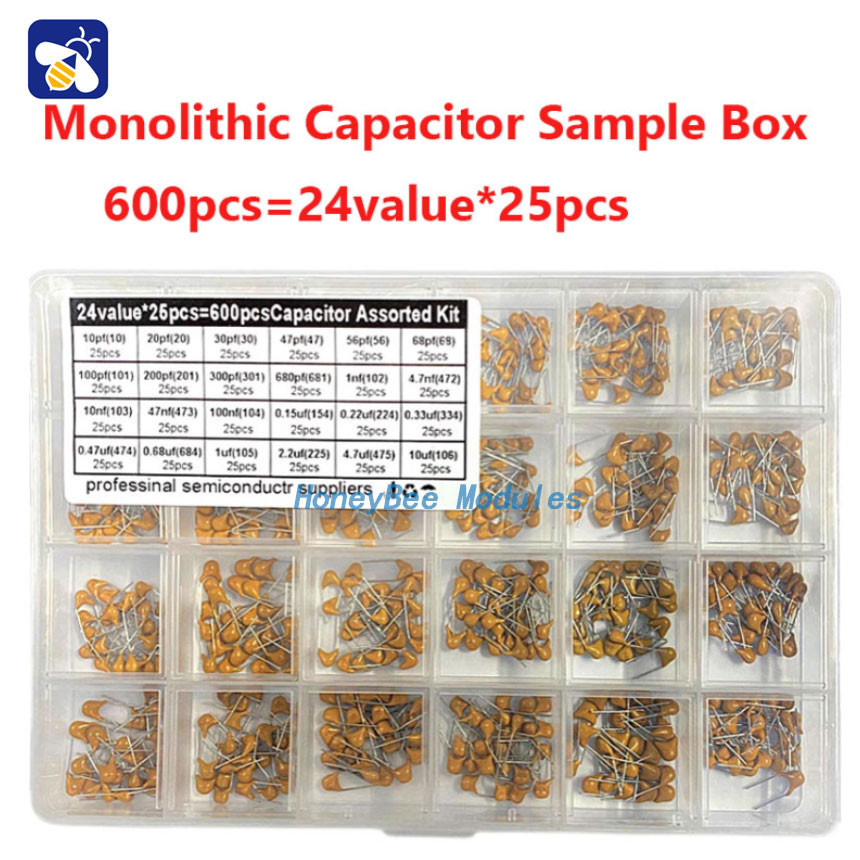 YEMAR 24value10pf-10uf Withstanding Voltage 50V Leg Spacing 5.08mm Monolithic Capacitor Banks 25 pcs